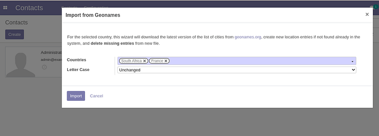 Choose the countries to import the cities