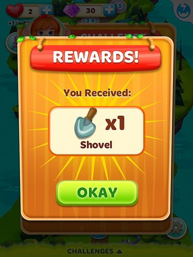 Pop-up showing the user has won a shovel in a game