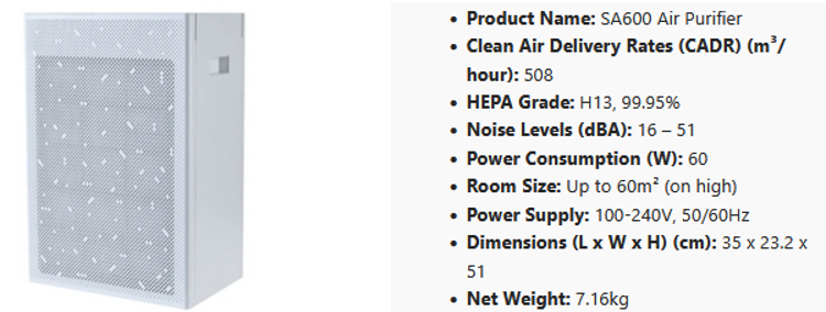 Smart Air SA-600 specification sheet
