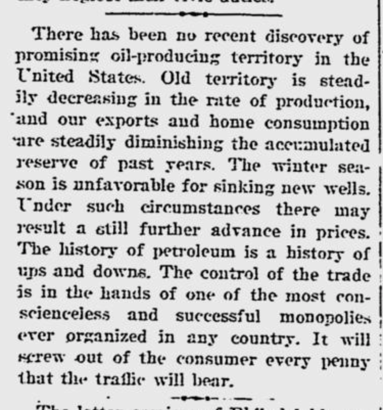 Today on Nov. 19, 1895 | US Oil Slump, Industry Monopoly