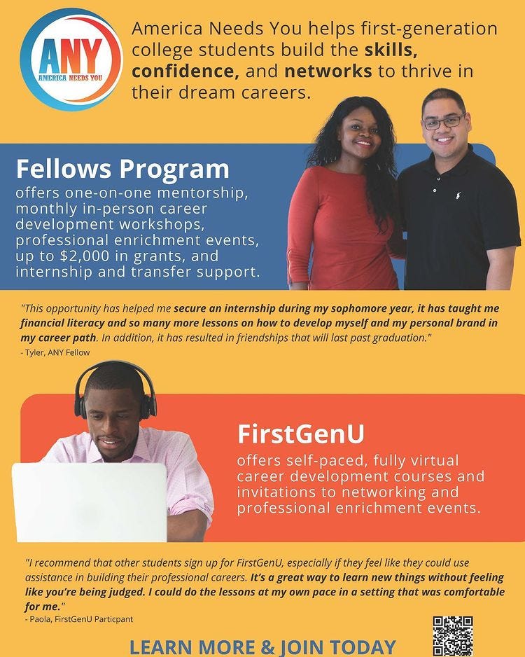 America Needs You Funded Fellowship for First Gen College Students