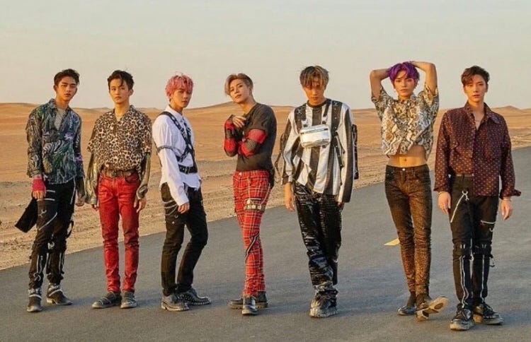 SuperM filmed “Jopping” (title track from self-titled debut EP) in the UAE desert and Dubai’s cityscape.