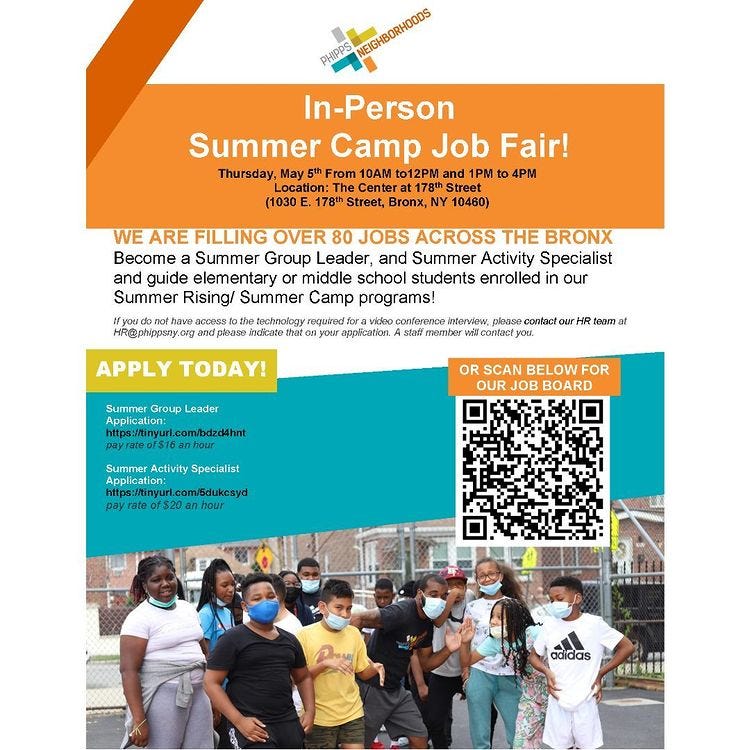Summer Camp Job Fair with Phipps Neighborhoods — 5/4 NeON Works Medium