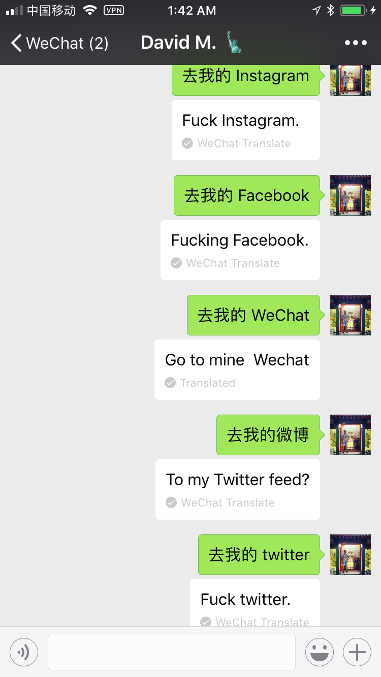 Cheeky WeChat Translate: “F-ck Facebook” and Other American Rivals