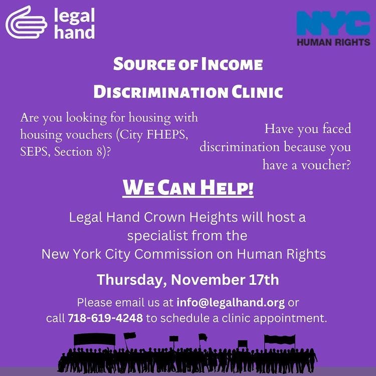 Housing Discrimination — Legal Clinic 11/17 in Crown Heights NeON Works Medium