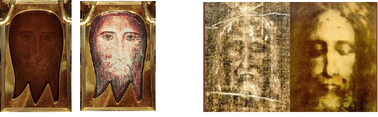 Do lado esquerdo, Mandílio, o Sudário de Edessa, e do lado Direito o Santo Sudário