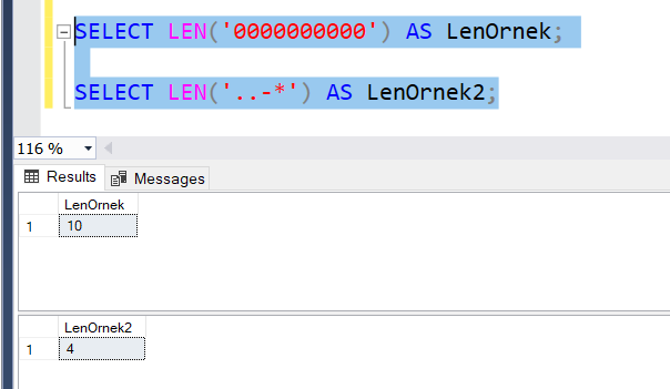SQL Len Fonksiyonu Kullanımı – SQL Server – Kaan Gümüş