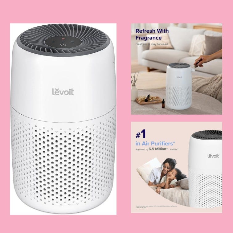 LEVOIT Air Purifiers for Bedroom Home, 3-in-1 Filter Cleaner with Fragrance  Sponge for Better Sleep, Filters Smoke, Allergies, Pet Dander, Odor, Dust