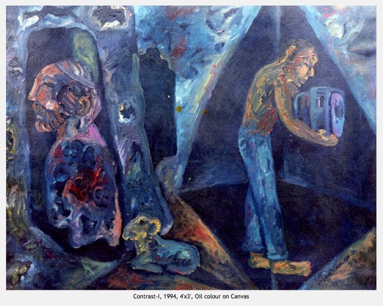 Title: Contrast -I, Year: 1994, Size: 4' x 3', Medium: Oil Color on Canvas