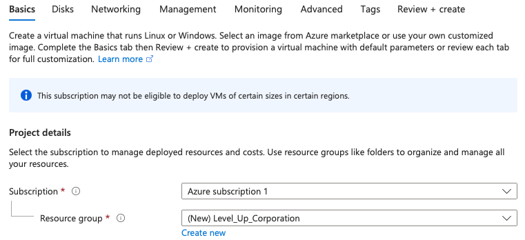 Subscription and Resource group