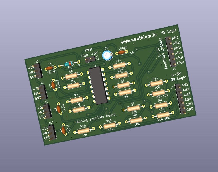 Designing PCB for 4 Channel LM35 Sensor amplifier using Kicad 6.0