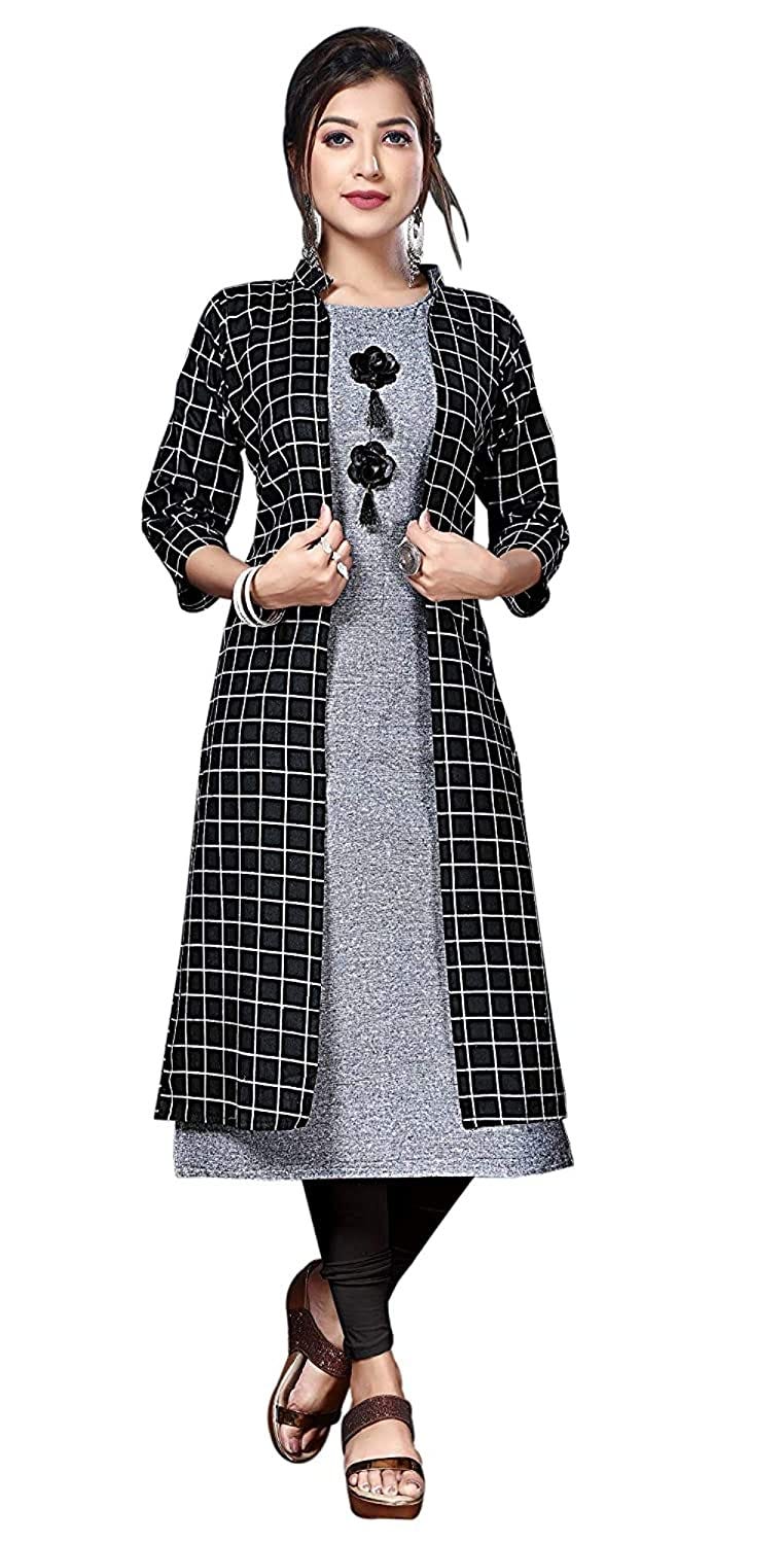 New Generation Fashion Hub Women’s Cotton ALine Kurta with Shrug