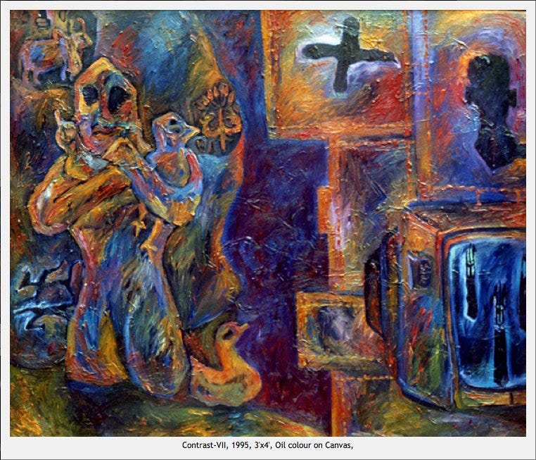 Title: Contrast -VII, Year: 1995, Size: 4' x 3', Medium: Oil Color on Canvas