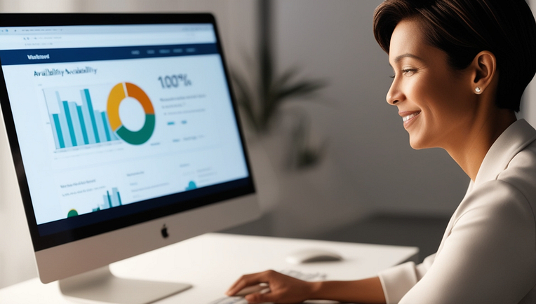 Businesswoman checking her website availability data