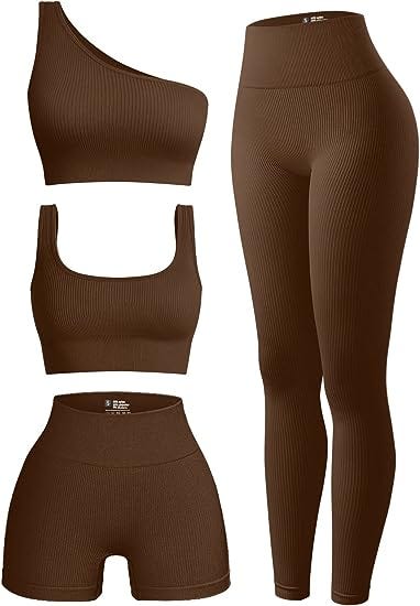OQQ Women's 4 Piece Outfits Ribbed Exercise Scoop Neck Sports Bra One  Shoulder Tops High Waist…, by mancez