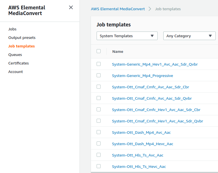 Terraform support for job templates and output presets of AWS Elemental