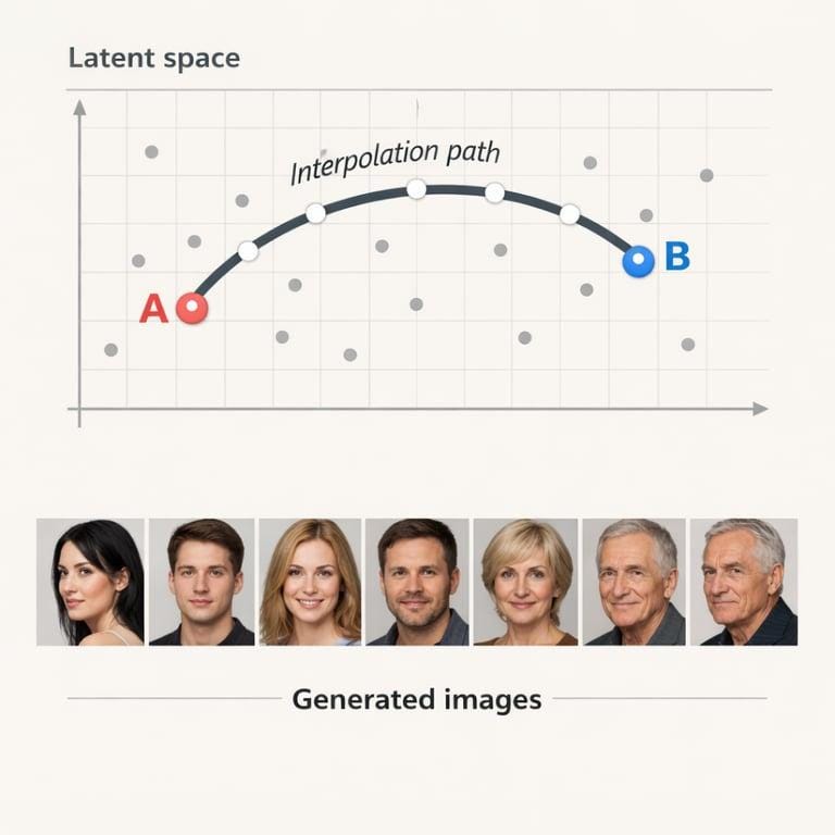 Visualization of latent space interpolation. Smooth transitions between generated samples demonstrate that GANs learn meaningful latent representations, enabling the synthesis of diverse yet coherent outputs from continuous latent vectors.