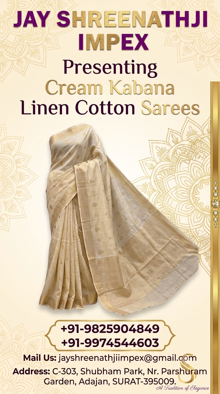 Cream Kabana Linen Saree: The Perfect Blend of Tradition, Comfort, and Modern Elegance
