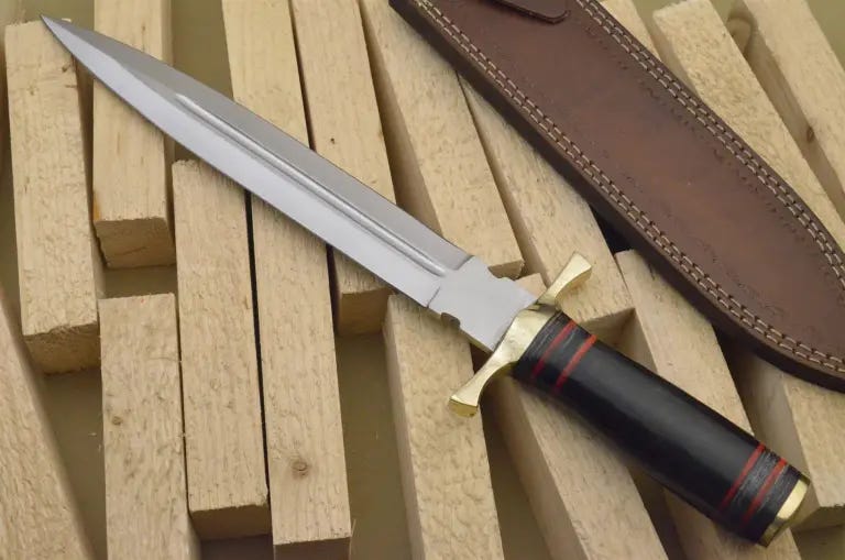 CUSTOM D2 STEEL DAGER KNIFE BLOOD GROOVED by