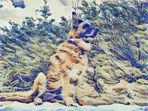 german shepherd with the great wave off kanagawa style