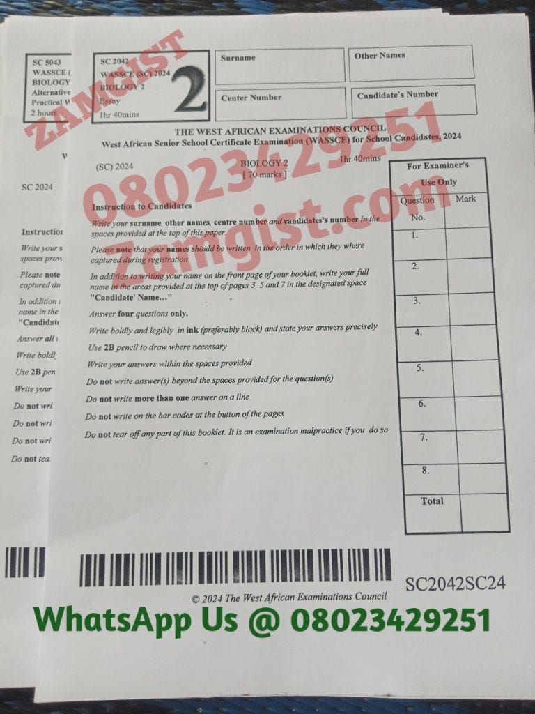 WAEC Biology 2024/2025 Expo Questions And Answers by BESTEXAMHUB Medium