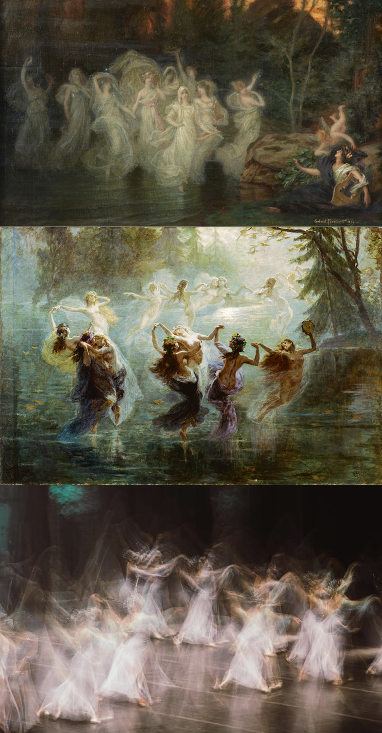 “The Awakening of the Poet”, 1899, by Gabriel Ferrier; “Le Villi”, 1906, by Bartolomeo Giuliano; Forest Song with Lapidare school, photo by Carol Lancelloti, 2025.