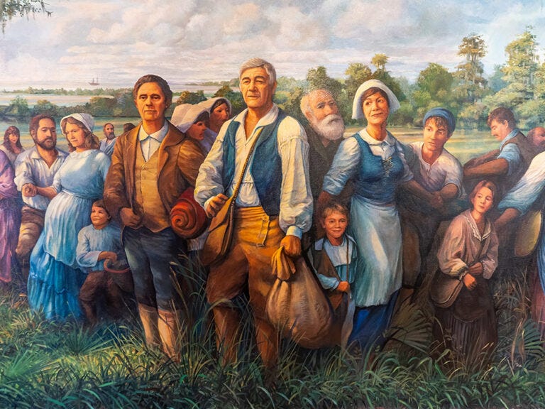 Part of a large mural of the arrival of first Acadian settlers near St. Martinville