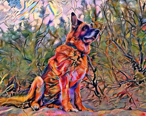 german shepherd with composition 7 style