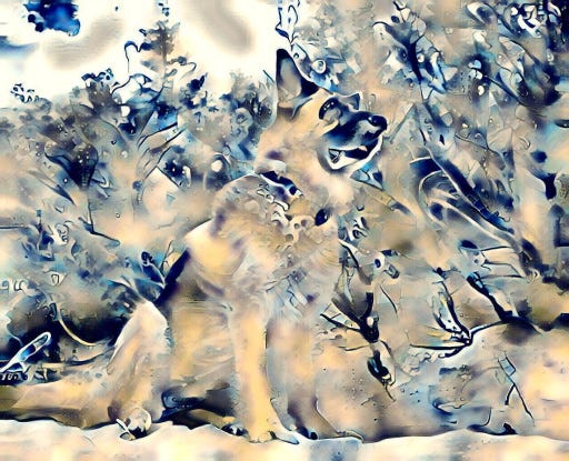 german shepherd with hokusai great wave off kanagawa style