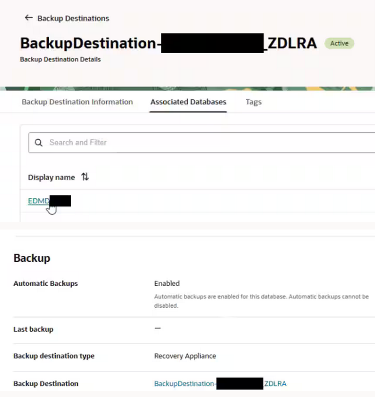 Display backup setting in ADB@CC