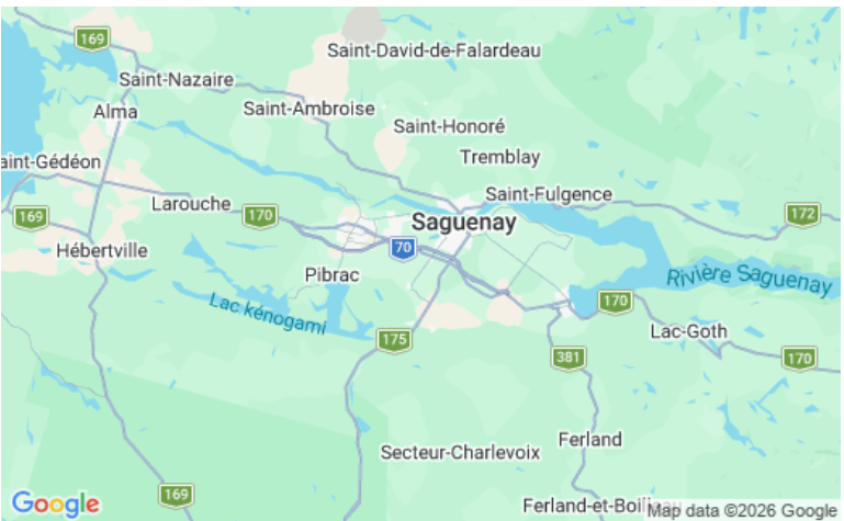 Google Map of Saguenay in modern times.