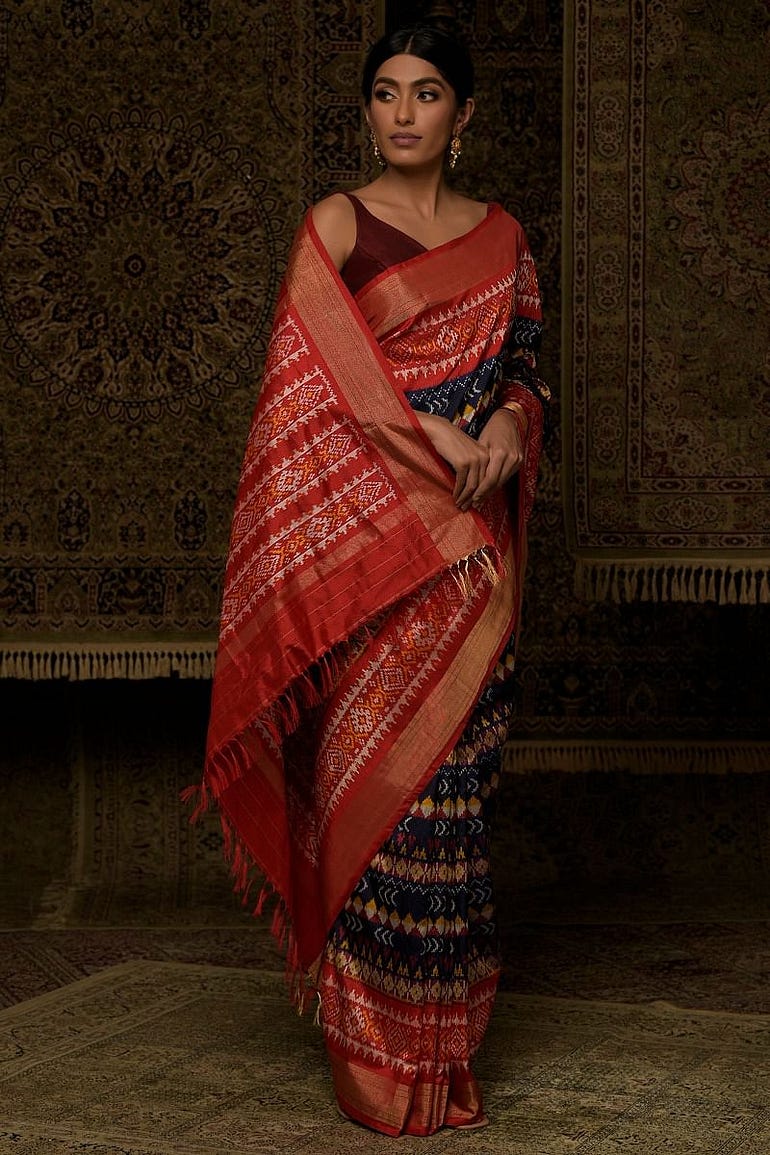 Navy Blue Woven Patola Silk Saree