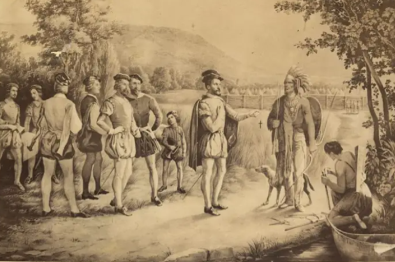 Meeting between Chief Donnacona and Jacques Cartier