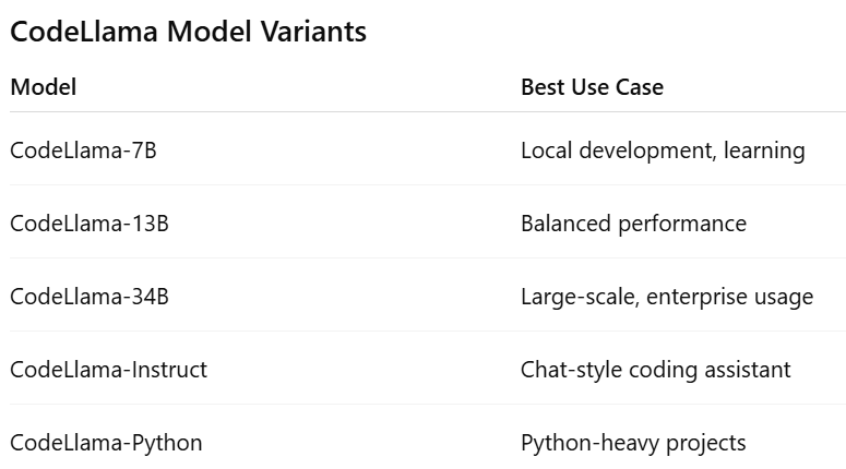 CodeLlama Model Variants