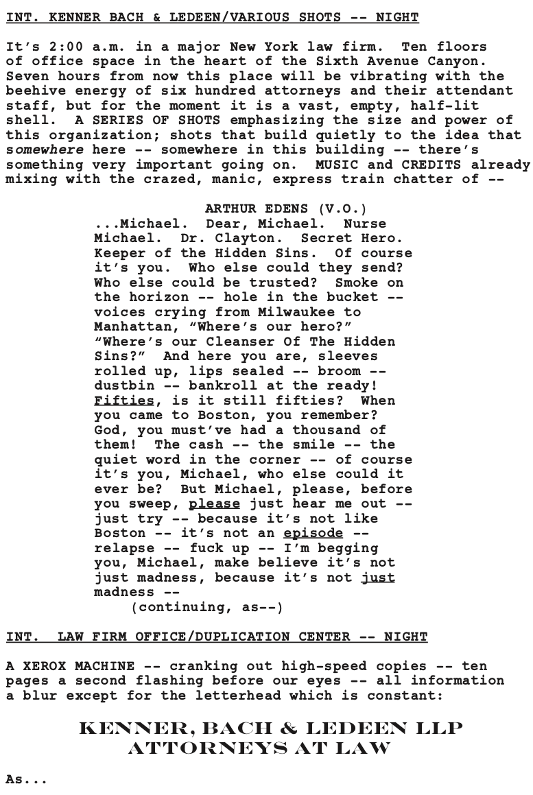 Page One ‘Michael Clayton’ (2007) Go Into The Story