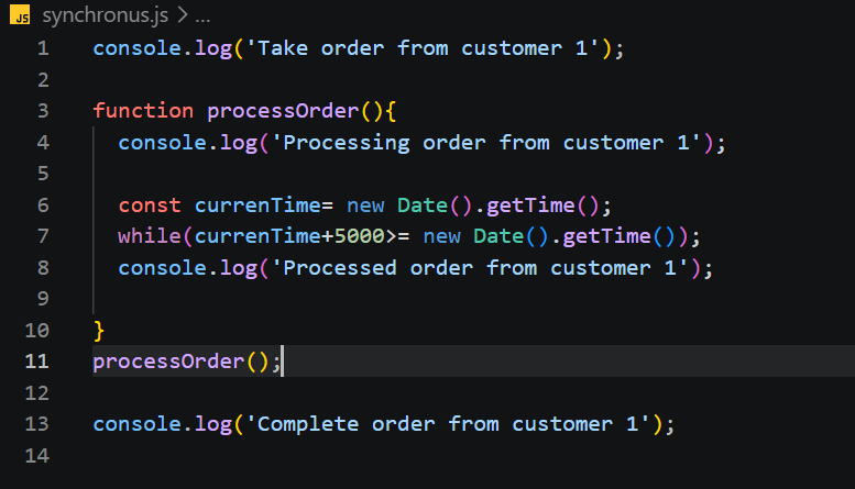 code snippet of synchronus.js