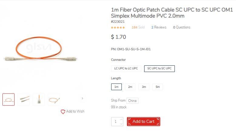 1m Fiber Optic Patch Cable SC UPC to SC UPC Simplex OM1