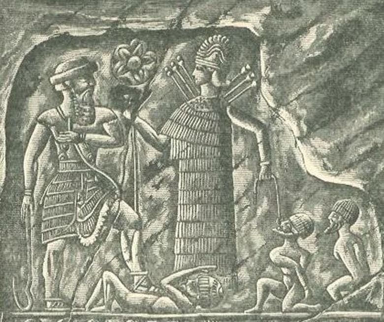 Representación de Inanna victoriosa tras su descenso al inframundo