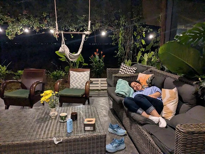 I was so tired that I ended up lying down on the couch at the coworking space while waiting for Gab to finish work. It was around 1 AM. Photo credit: Author