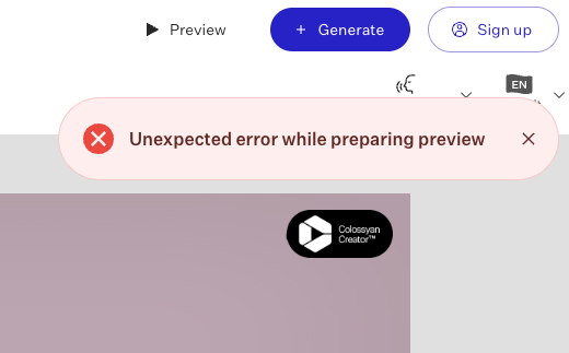 Error in the AI video generator