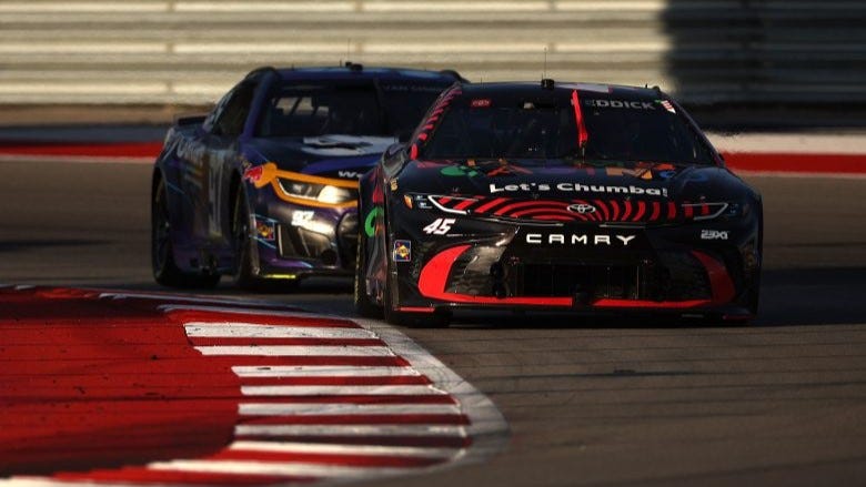 Tyler Reddick holds off Shane van Gisbergen late to win at COTA, ending SVG’s streak of five-consecutive road course wins. Reddick also becomes the first driver to win three straight races to open a season. (James Gilbert | Getty Images)
