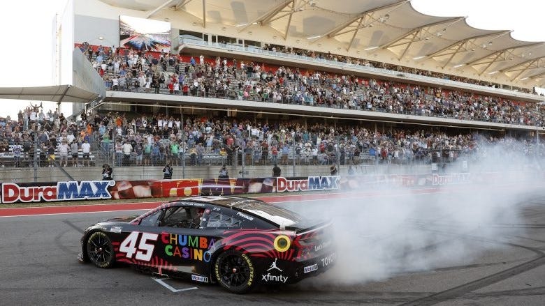 Tyler Reddick's epic burnout after winning Sunday’s NASCAR Cup Series race at Circuit of The Americas (Image Credit: Logan Riely | Getty Images)