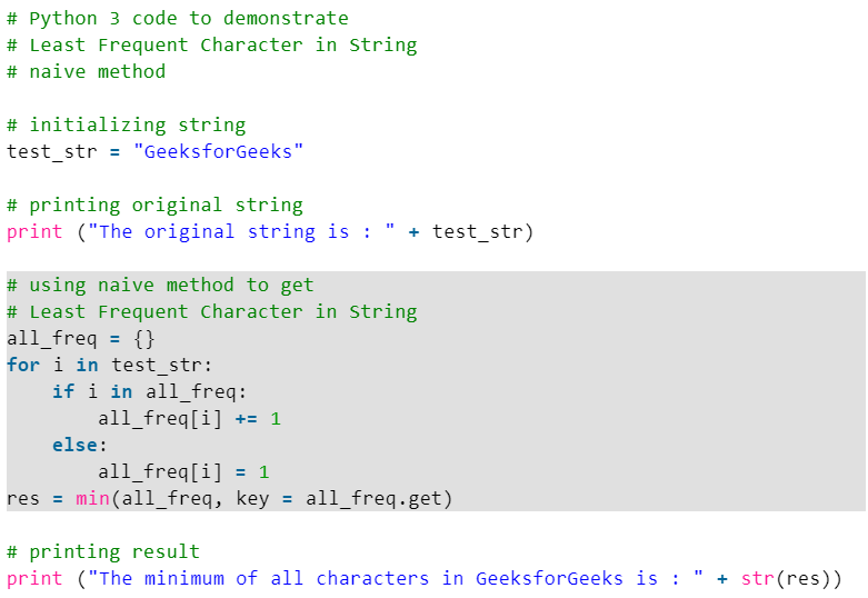 Python — Least Frequent Character in String - Nagabarath.S - Medium