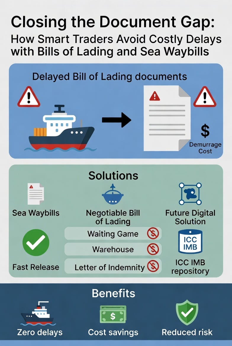 Info-graphic illustration of How Smart Traders Avoid Costly Delays with Bills of Lading and Sea Waybills