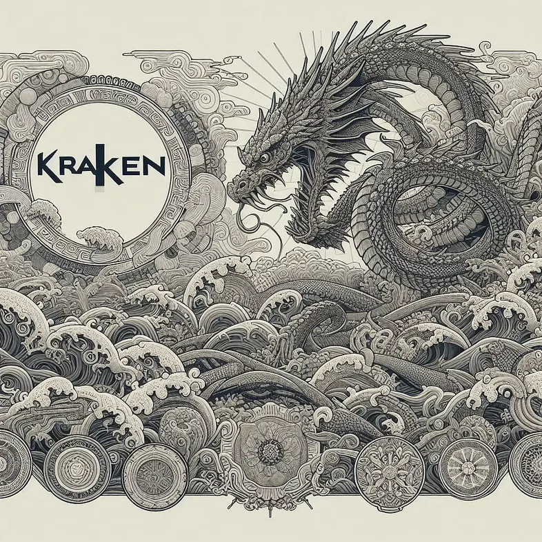 Кракен держит фонарь в кромешной тьме, стиль Хасуи Кавасэ — кракен телеграм бот