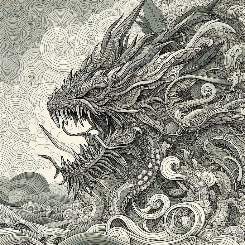 Кракен среди штормовых волн в стиле Охары Косона, тушь и серебро — ссылка на кракен 2026