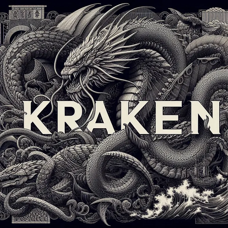 Кракен выныривает из тумана к свету маяка, стиль Хиросигэ с драматичным освещением — кракен зеркало