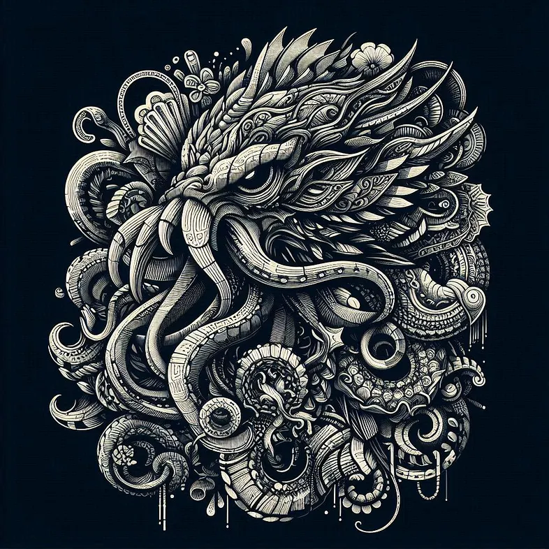 Кракен ведёт корабль через шторм к спокойным водам, стиль Хокусая — кракен даркнет маркетплейс