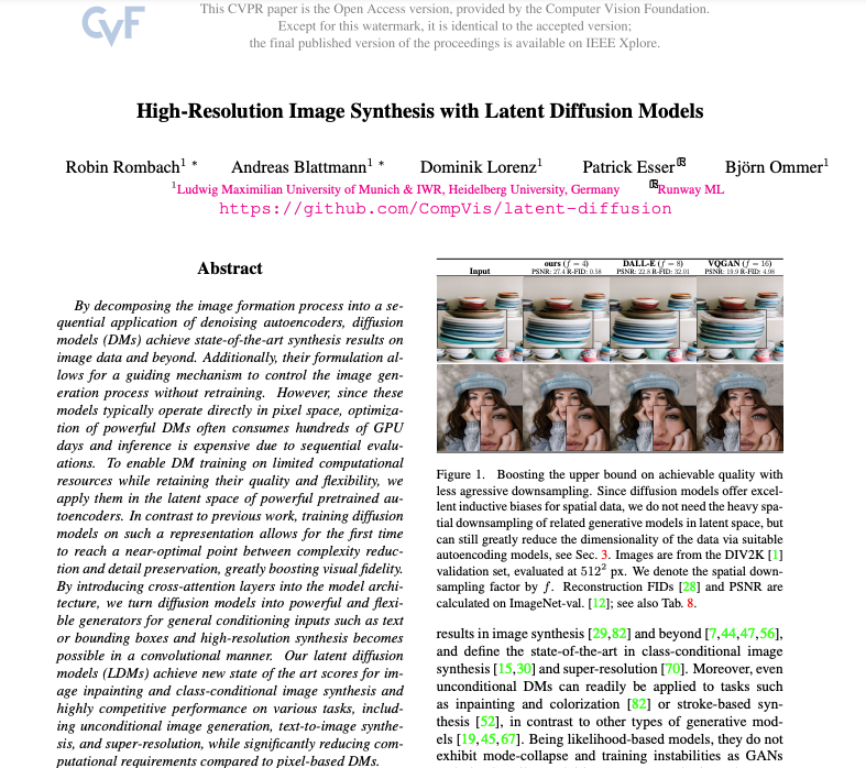 Computer Vision Paper HighResolution Image Synthesis with Latent Diffusion Models by