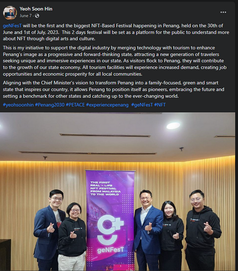 From YB Yeoh’s Facebook Page: 3six9 Team and Atocha CMO, Kim, together with YB Yeoh in the press conference on 6 June 2023